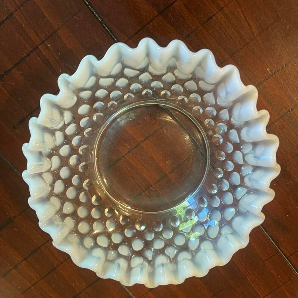 Vintage milk glass moonbeam crimped trinket dish